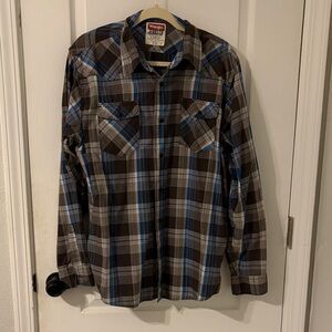 Wrangler Men's Casual Plaid Shirt - Brown and Blue